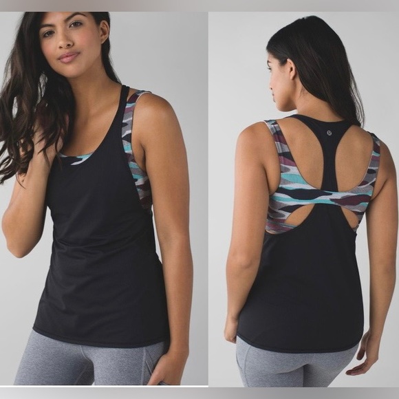 Lululemon All Sport Support Tank w/ Built In Bra Black Camo Multi Size 2 Purple - Picture 1 of 8